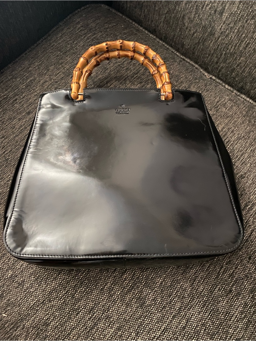 Gucci Black Patent Leather Satchel with Bamboo Handles - Picture 2 of 12